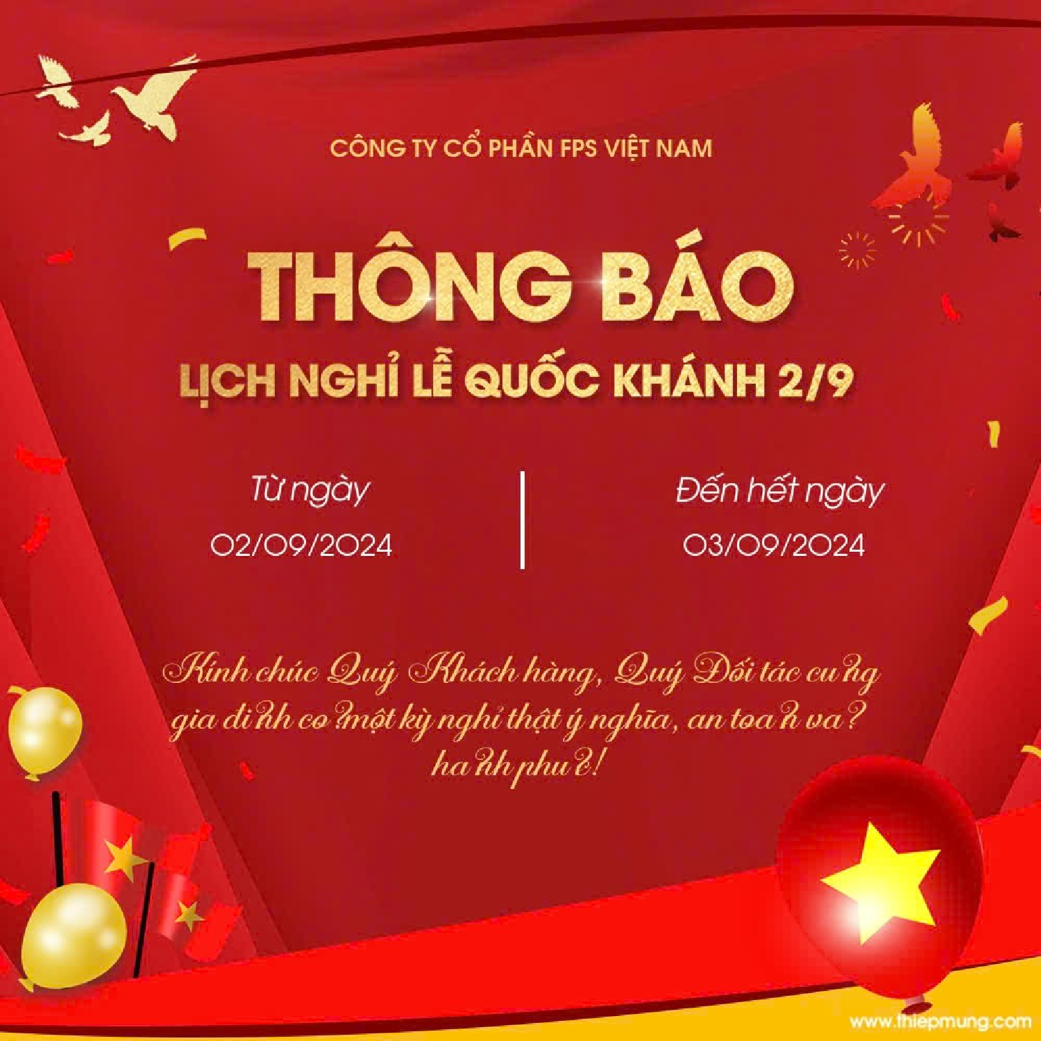 Lịch nghĩ lễ Quốc Khánh 2/9/2024